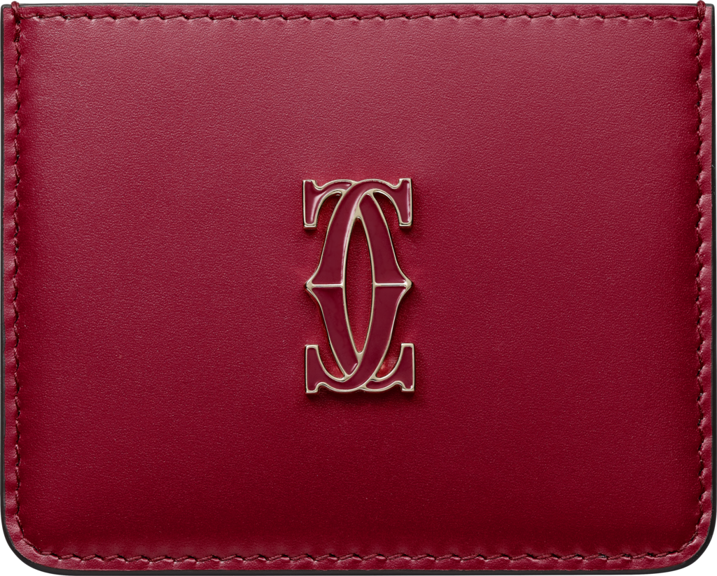 Simple Card Holder, Double C de CartierCherry red calfskin, gold and cherry red enamel finish