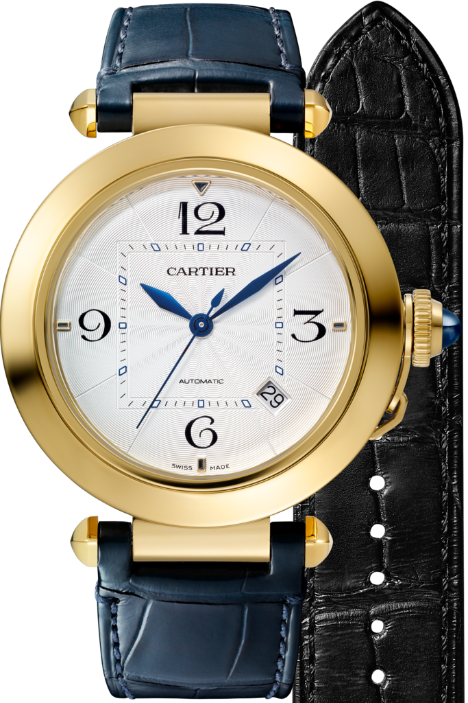 Pasha de Cartier 腕錶41毫米，自動上鏈機械機芯，18K黃金，2條可更換式皮革錶帶