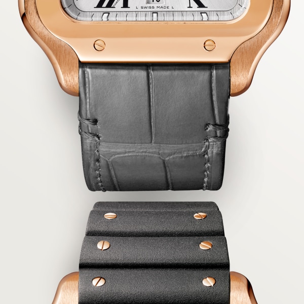 Santos de Cartier 計時碼錶 特大型款，自動上鏈機械機芯，18K玫瑰金，可更換式皮革錶帶及橡膠錶帶