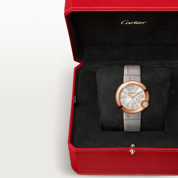 Ballon Blanc de Cartier 腕錶 30毫米，石英機芯，18K玫瑰金，鑽石，皮革