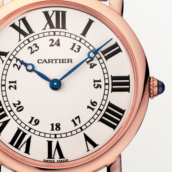 Ronde Louis Cartier watch 36mm, hand-wound mechanical movement, rose gold, leather