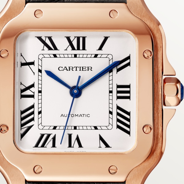 Santos de Cartier watch Medium model, automatic movement, rose gold, 2 interchangeable leather bracelets