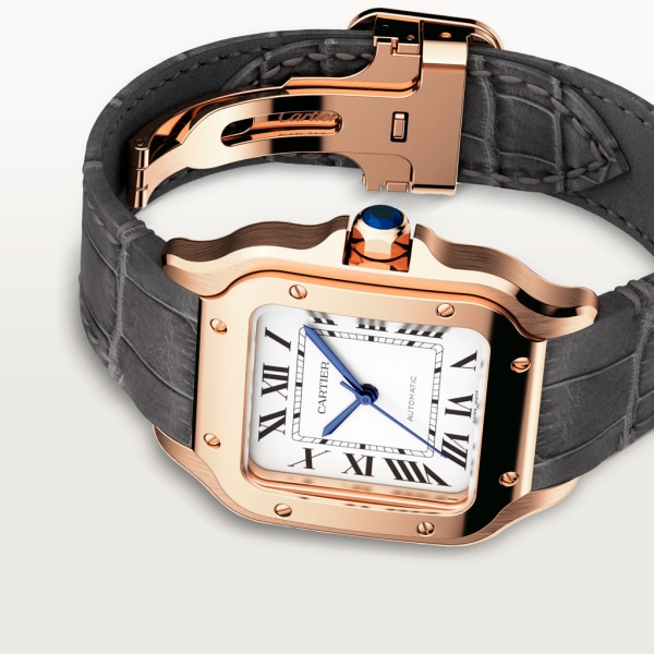 Santos de Cartier 腕錶 中型款，自動上鏈機械機芯，18K玫瑰金，2條可更換式皮革錶帶