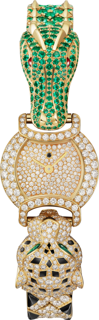 Indomptables de Cartier 腕錶22.2毫米，石英機芯，黃金，鑽石，祖母綠，紅寶石，尖晶石，金屬錶鏈