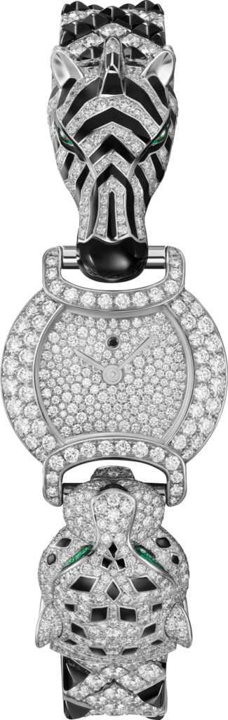 Indomptables de Cartier 腕錶22.2毫米，石英機芯，鍍銠飾面白色黃金，祖母綠，鑽石，尖晶石，縞瑪瑙，金屬錶鏈