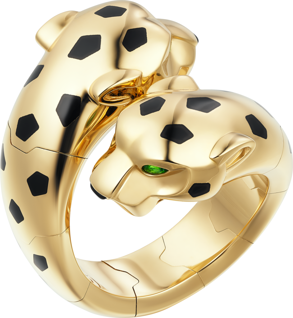 Panthère de Cartier 戒指黃金，縞瑪瑙，亮漆，沙弗萊石榴石