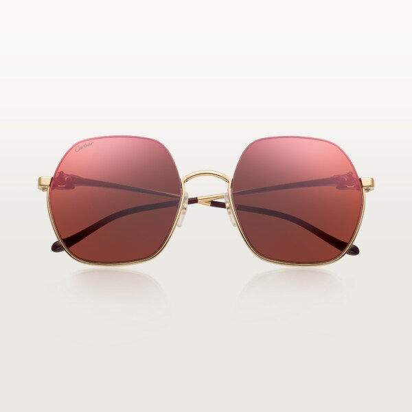 Panthère de Cartier 太陽眼鏡 光滑金色飾面金屬，棕色鏡片，紫紅色鏡面效果