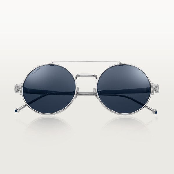 Pasha de Cartier Sunglasses Smooth platinum-finish titanium, blue lenses
