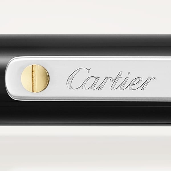 Santos de Cartier 原子筆 小型款，黑色亮漆，鍍鈀飾面及金色飾面