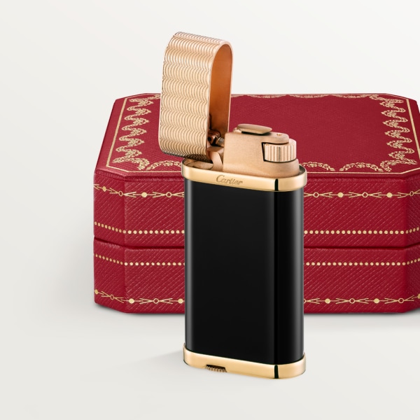 Oval lighter with guilloché motif Black composite, rose-gold finish