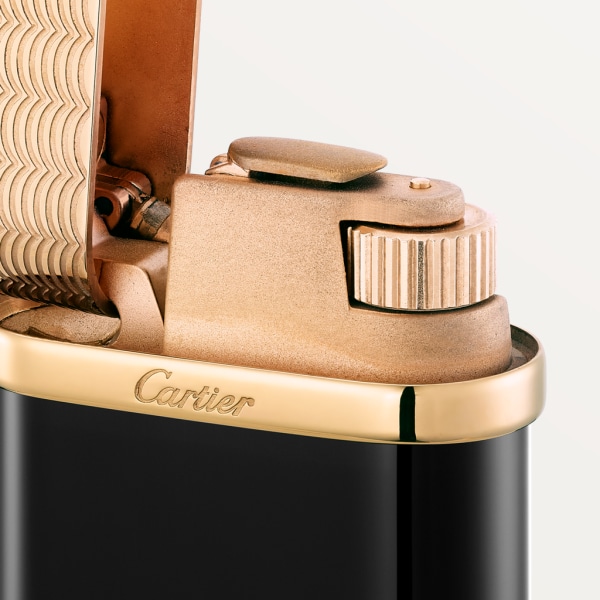 Oval lighter with guilloché motif Black composite, rose-gold finish