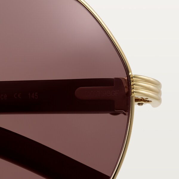 Première de Cartier sunglasses White horn, smooth golden finish, burgundy polarised lenses