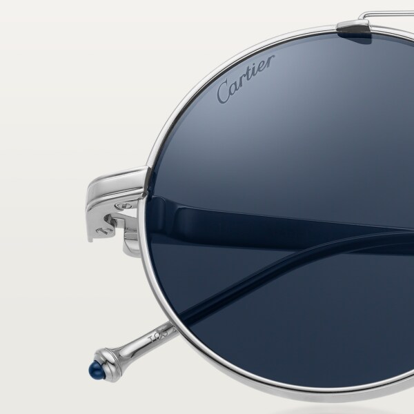 Pasha de Cartier 太陽眼鏡 光滑鍍鉑金飾面鈦金屬，藍色鏡片