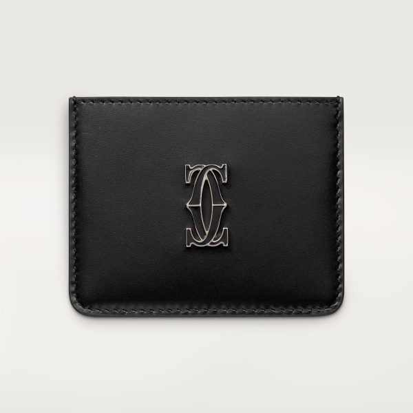 C de Cartier 卡片夾 黑色小牛皮，金色及黑色琺瑯飾面
