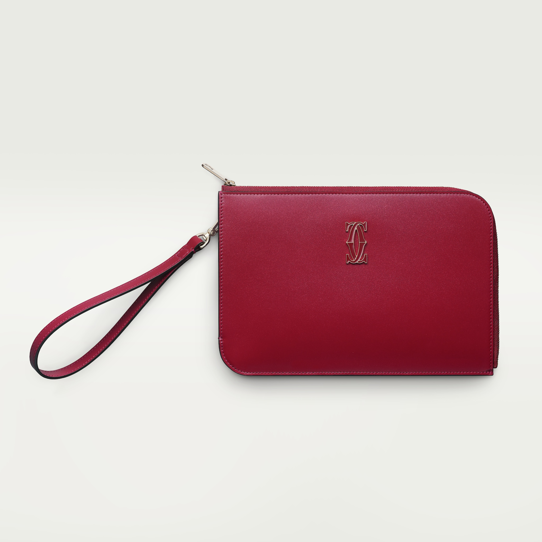C de Cartier 手袋，小型款櫻桃紅色小牛皮，金色飾面及櫻桃紅色琺瑯