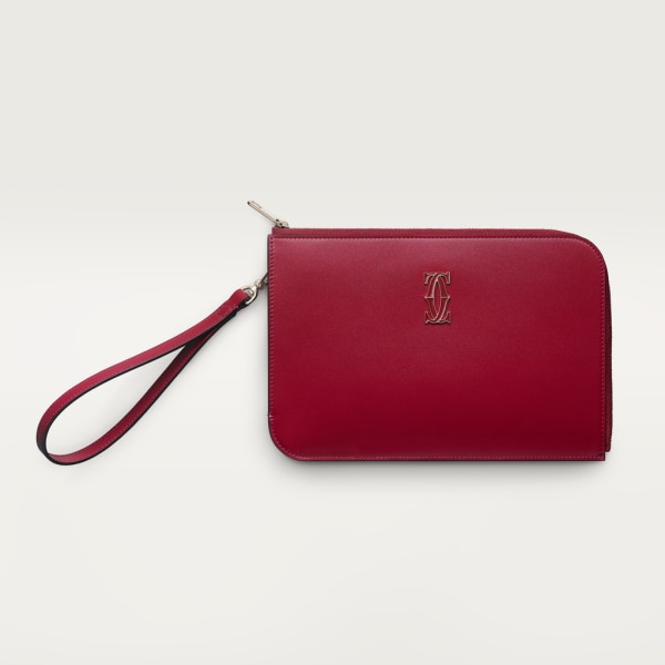 C de Cartier 手袋，小型款 櫻桃紅色小牛皮，金色飾面及櫻桃紅色琺瑯