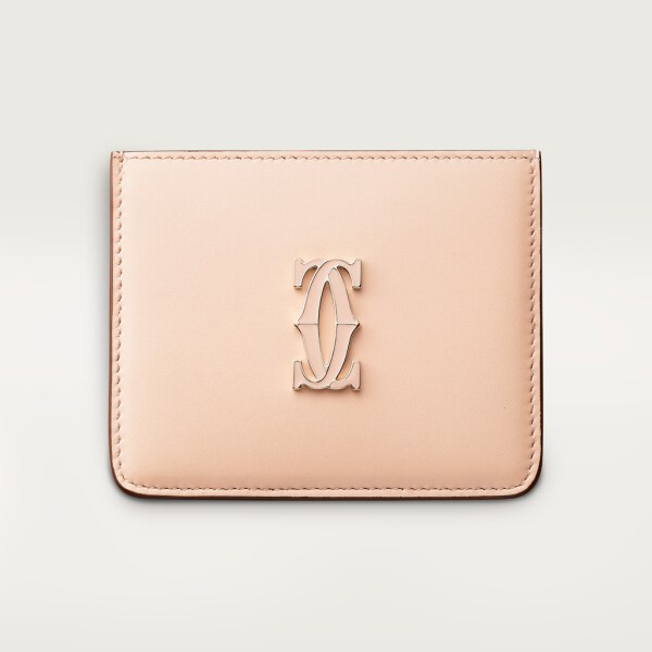 Double C de Cartier 卡片夾 粉紅色小牛皮，金色及粉紅色琺瑯飾面