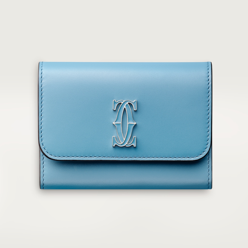 銀包，迷你款，C de Cartier卡布里藍色小牛皮，金色及卡布里藍色琺瑯飾面