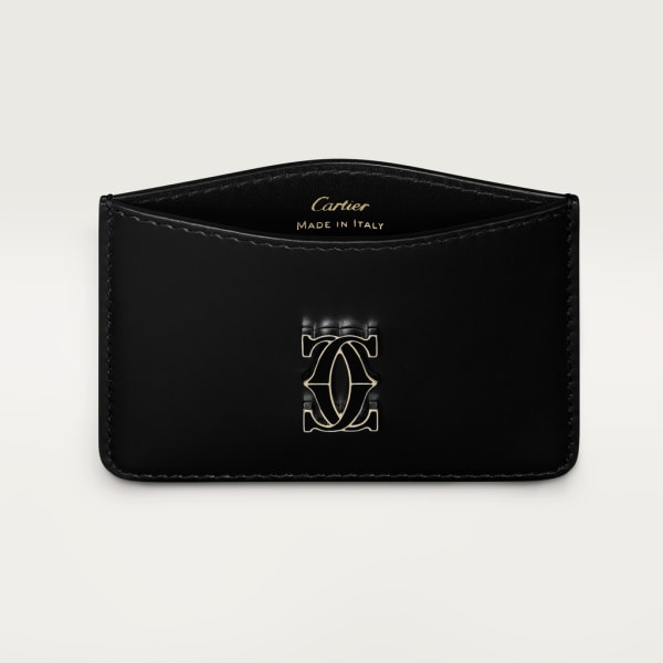C de Cartier 卡片夾 黑色小牛皮，金色及黑色琺瑯飾面