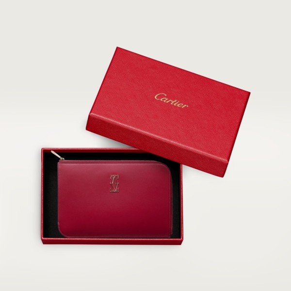 C de Cartier 手袋，小型款 櫻桃紅色小牛皮，金色飾面及櫻桃紅色琺瑯