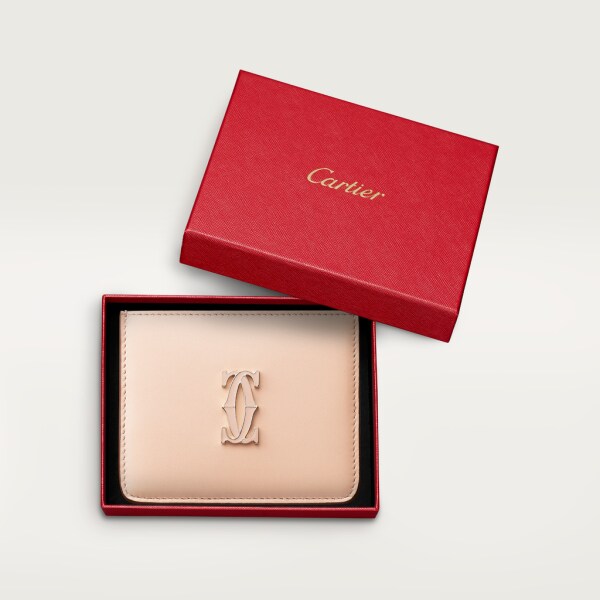 Double C de Cartier 卡片夾 粉紅色小牛皮，金色及粉紅色琺瑯飾面