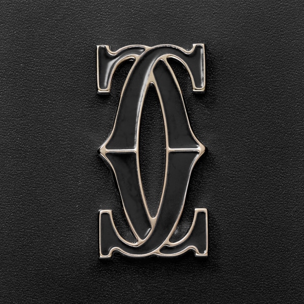 Simple card holder, C de Cartier Black calfskin, gold and black enamel finish