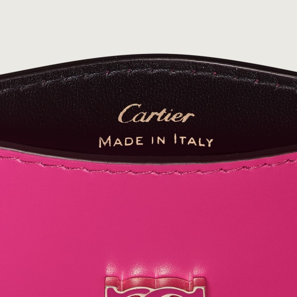 C de Cartier 卡片夾 桃紅色小牛皮，金色及桃紅色琺瑯飾面