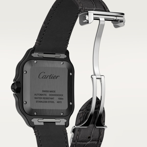 Santos de Cartier 腕錶 大型款，自動上鏈機械機芯，精鋼，ADLC 碳鍍層處理，可更換式橡膠錶帶及皮革錶帶