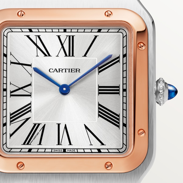 Santos-Dumont 腕錶 特大型款，手動上鏈機械機芯，18K玫瑰金，精鋼，皮革