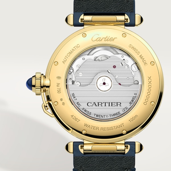 Pasha de Cartier watch 41 mm, automatic movement, yellow gold, 2 interchangeable leather straps