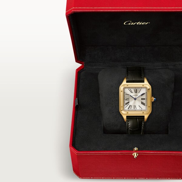 Santos-Dumont 腕錶 大型款，手動上鏈機械機芯，18K黃金，皮革