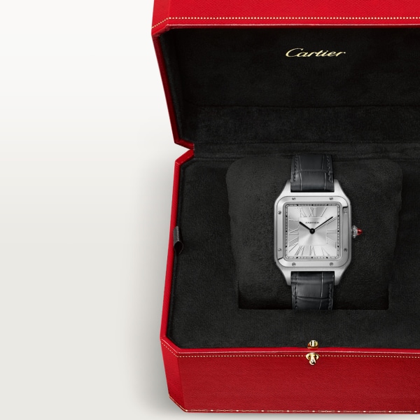 Santos-Dumont 腕錶 大型款，手動上鏈機械機芯，鉑金，皮革