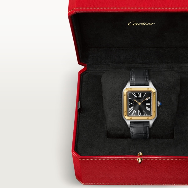 Santos-Dumont 腕錶 大型款，手動上鏈機械機芯，18K黃金，精鋼，皮革