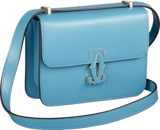 Shoulder Bag, Nano, Double C de Cartier Capri blue calfskin, golden and Capri blue enamel-finish