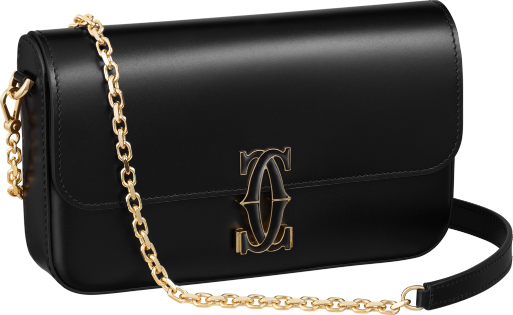 Double C de Cartier 鏈帶手袋，迷你款黑色小牛皮，金色及黑色琺瑯飾面