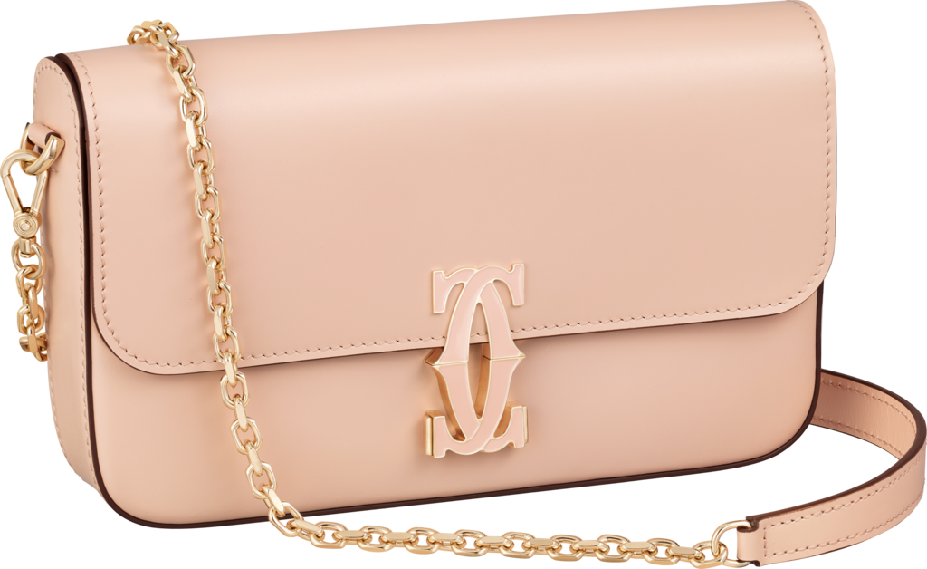 鏈帶手袋，迷你款，Double C de Cartier粉紅色小牛皮，金色及粉紅色琺瑯飾面