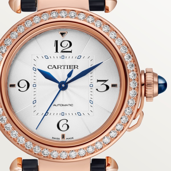 Pasha de Cartier 腕錶 35毫米，自動上鏈機械機芯，18K玫瑰金，鑽石，2條可更換式皮革錶帶