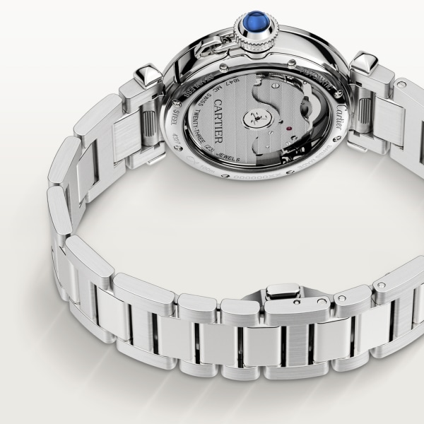 Pasha de Cartier watch 35 mm, automatic movement, steel, interchangeable metal and leather straps