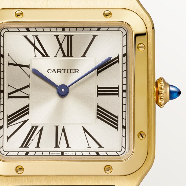 Santos-Dumont 腕錶 大型款，手動上鏈機械機芯，18K黃金，皮革