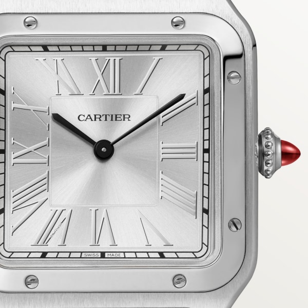 Santos-Dumont 腕錶 大型款，手動上鏈機械機芯，鉑金，皮革