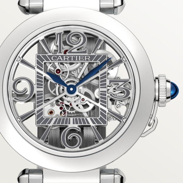 Pasha de Cartier 腕錶 41毫米，自動上鏈機械機芯，精鋼，可更換式金屬錶鏈及皮革錶帶