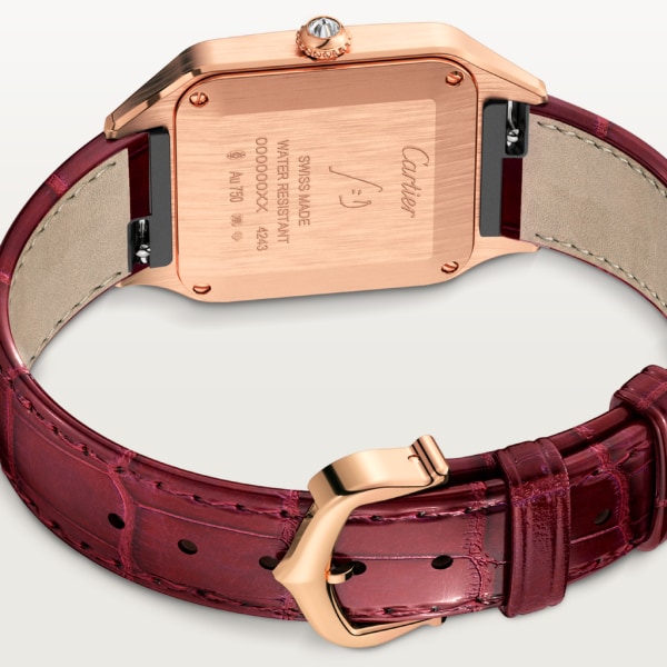Santos-Dumont 腕錶 小型款，石英機芯，18K玫瑰金，鑽石，皮革