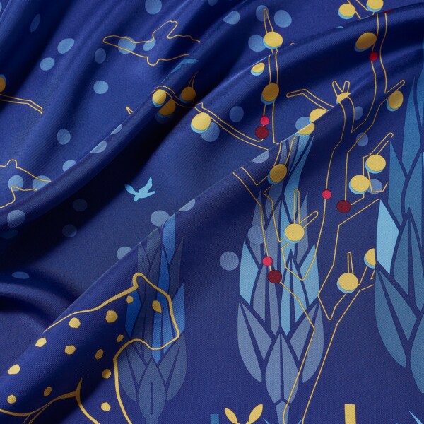 Panther Garden motif square 90 Dark blue silk twill