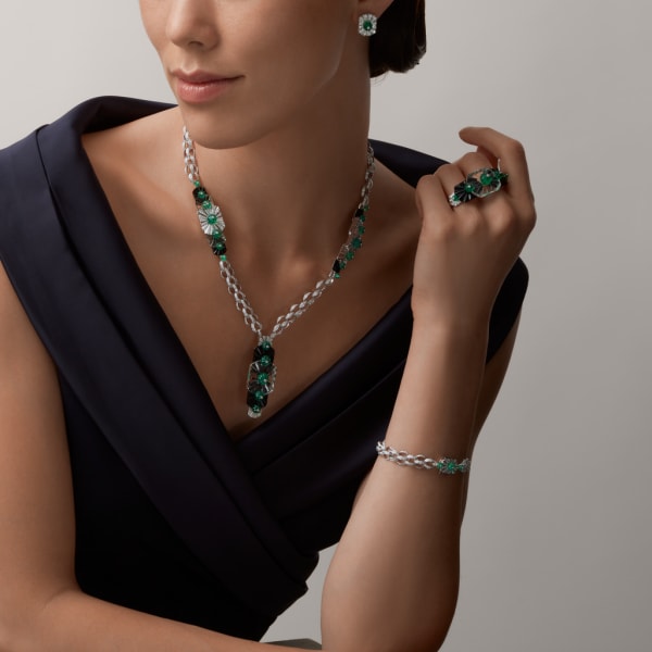 Sixième Sens par Cartier 耳環 白色黃金，祖母綠，天然水晶，縞瑪瑙，鑽石