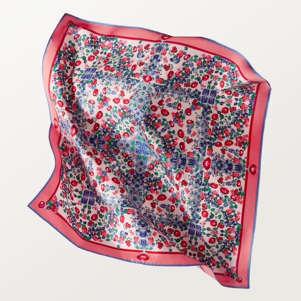 Cartier Tutti Frutti「水果錦囊」風格方巾，90厘米 桃紅色斜紋真絲