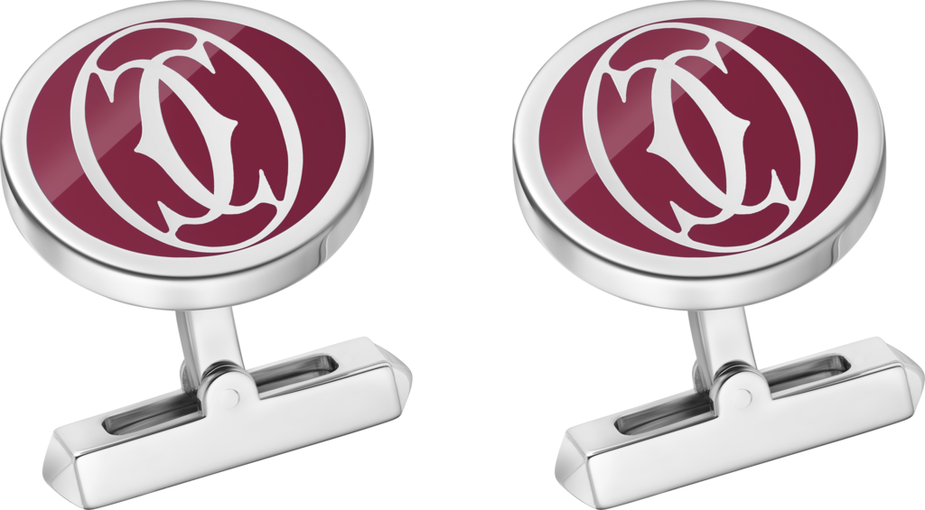 Double C de Cartier logo cufflinks with burgundy lacquerSterling silver, palladium finish, burgundy lacquer.