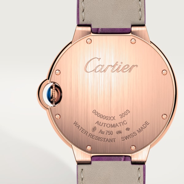 Ballon Bleu de Cartier 腕錶 36毫米，自動上鏈機械機芯，18K玫瑰金，鑽石，皮革