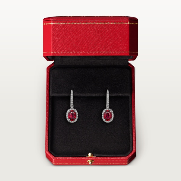 Cartier Destinée 彩色寶石耳環 18K白色黃金，紅寶石，鑽石