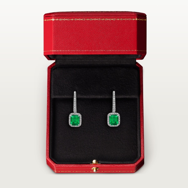 Cartier Destinée 彩色寶石耳環 18K白色黃金，祖母綠，鑽石