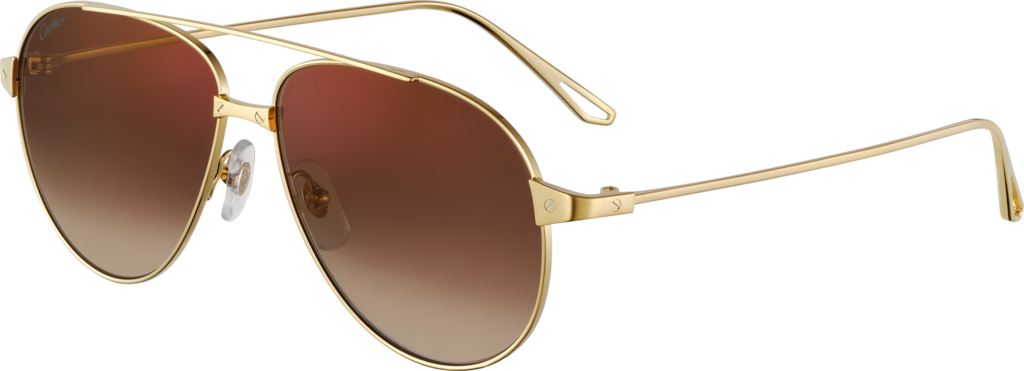 Santos de Cartier 太陽眼鏡光滑及磨砂金色飾面金屬，棕色漸變鏡片，金色鏡面效果